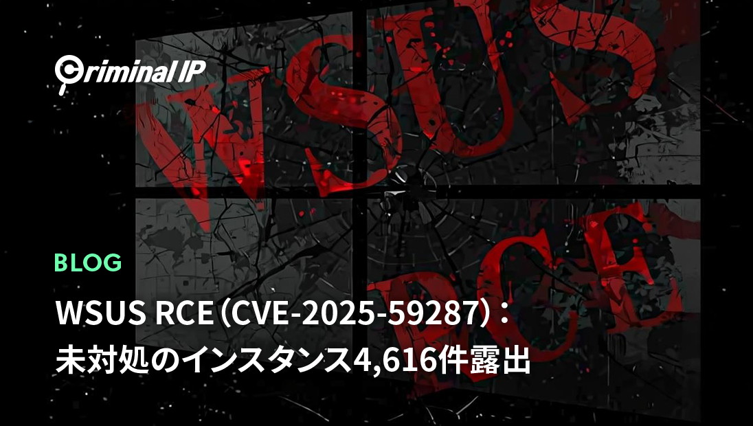 WSUS RCE（CVE-2025-59287）：未対処のインスタンス4,616件露出